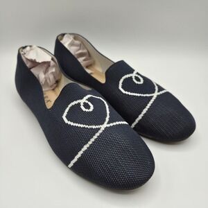 Serra Womens Navy Blue Knit Loafers Heart Graphic Slip On Ballet Flats Size 8